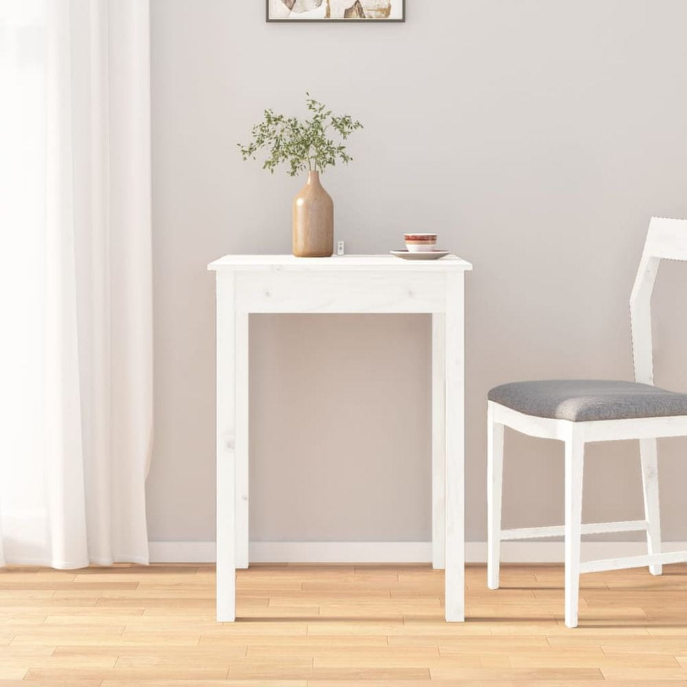 Vidaxl Jedálenský stôl biely 55x55x75 cm borovicový masív